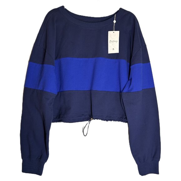 Buffbunny Sweatshirt Women's XXL Blue Cadi Cropped Long Sleeve Crewneck Pullover - Picture 3 of 16